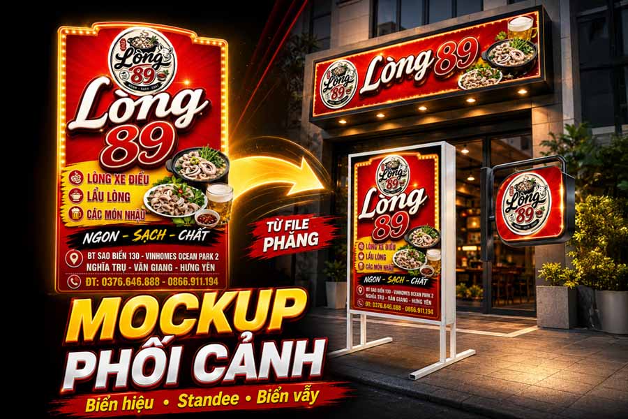 Hướng dẫn mockup phối cảnh biển hiệu của hàng, standee, biển vẫy...