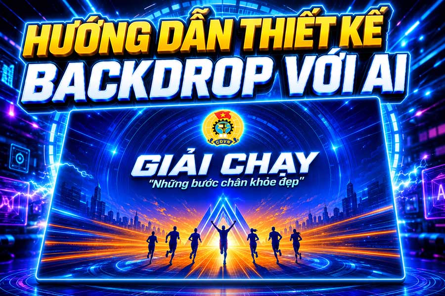 Thực hành thiết kế backdrop giải chạy với AI + Kích nét cho in ấn